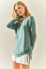 XHAN Mint Loose Blouse with Pleated Sides 3YXK2-47541-58