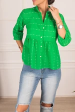 armonika Women's Green Six Smocking Quarter-Sleeve Shirt