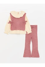 LC Waikiki Crew Neck Self-Patterned Baby Girl Sweater, Blouse and Trousers 3-Piece Set