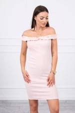 Shoulder dress with ruffles powder pink