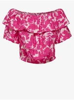 White-pink floral cropped blouse with ruffle ONLY Petra - Ladies