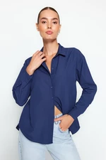 Trendyol Navy Blue Loose Fit Cotton Woven Shirt