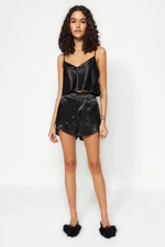 Trendyol Black Satin Singlet-Shorts Woven Pajamas Set