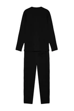 Trendyol Men's Black Regular Fit Waffles Knitted Pajamas Set.