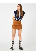 Koton Mini Skirt, Suede Look High Waist, Asymmetrical Cut