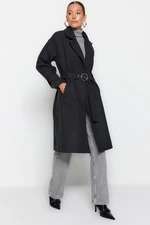 Trendyol Dark Anthracite Round-Belt Long Wool Cachet Coat