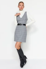 Trendyol Gray Belted Plaid Gilet Woven Woven Dress