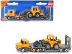 Truck with Low Loader Trailer and Front Loader Yellow Diecast Model by Siku