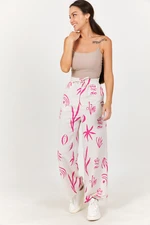 armonika Women's Fuchsia Wide Leg, Elastic Waist, Patterned Trousers