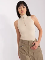 Beige Sleeveless Turtleneck Blouse