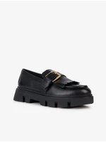 Black Women's Leather Moccasins on the Geox Vilde Platform - Women