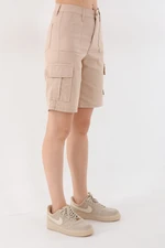 BİKELİFE High Waist Flexible Bermuda Shorts with Cargo Pocket.