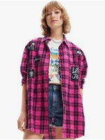 Pink Desigual Dudley Womens Checkered Oversize Shirt - Women