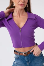 Lafaba Women's Purple Zipper Detailed Knitted Blouse