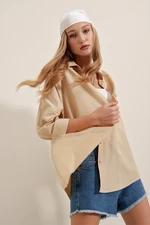 Bigdart Women's Oversize Long Basic Shirt - Beige