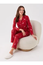 LC Waikiki Women's Pajamas Set with a Shirt Collar Christmas Theme and Long Sleeves