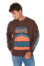 Trendyol Men's Brown Oversize Fit Long Sleeve Crewneck Printed Sweatshirt