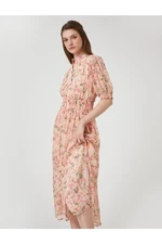 Koton Floral Shirt Dress with a Big Collar Half Sleeves