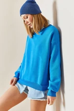 XHAN Turquoise Crew Neck Raised Oversize Sweatshirt