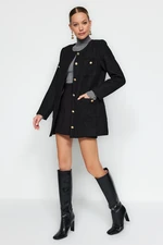 Trendyol Black Round Neck Detailed Tweed Jacket Coat