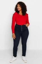 Trendyol Curve Red Boat Collar Thin Knitwear Blouse