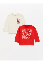 LC Waikiki Crew Neck Long Sleeve Printed Baby Boy T-Shirt 2-Pack