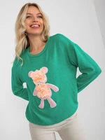 Women's turquoise classic sweater with 3D applique