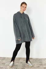 Trendyol Anthracite Acid Washed Hooded Oversize Knitted Sweatshirt