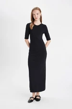 DEFACTO Bodycon Fitted Crew Neck Basic Plain Ribbed Camisole Short Sleeve Maxi Dress