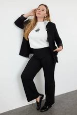 Trendyol Curve Black Rib Detailed Elastic Waist Knitted Wide Leg Plus Size Trousers