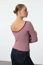 Trendyol Claret Red Ecru Striped Backless Fitted/Fits Body Elastic Ribbed Knitted Blouse