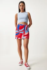 Happiness İstanbul Women's Red Blue Patterned Mini Knitted Skirt