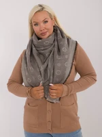 Gray-beige large women's knitted scarf with pattern