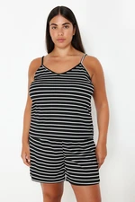 Trendyol Curve Black Striped Thin Strap Knitted Pajama Set