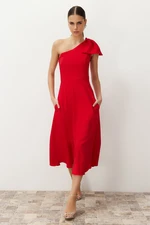 Trendyol Red A-Cut Bow Detailed Woven Elegant Evening Dress