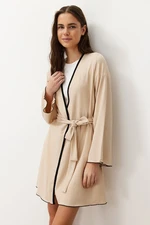 Trendyol Beige Belted Baby Overlock Detailed Knitted Dressing Gown