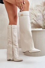 Women's Eco Leather boots with a bent upper on the column Light Beige Avamora