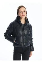 LC Waikiki Hooded Plain Leather Look Women's Puffer Jacket