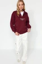 Trendyol Burgundy Thick Inner Fleece Zippered High Neck Oversize/Wide Knitted Sweatshirt