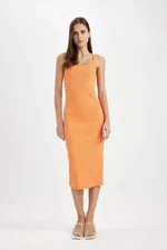 DEFACTO Bodycon Fitted Basic Plain Square Neck Ribbed Camisole Sleeveless Midi Dress