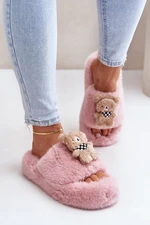 Futrzane Women's slippers with teddy bear pink Romania