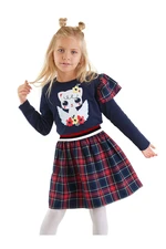 Denokids Winged Cat Girl Navy Blue Plaid Dress