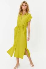 Trendyol Green Gathered Waist Pocket Detailed Aerobin Midi Woven Dress