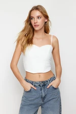 Trendyol White Fitted Crop Adjustable Strappy Crepe Knit Bustier