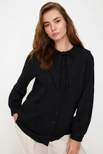 Trendyol Black Big Collar Crinkle Woven Shirt