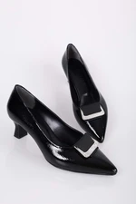 Shoeberry Women's Savoir Black Patent Leather Heeled Shoes Stiletto