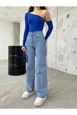 BİKELİFE Women's Blue High Waist Lycra Flexible Wide Leg Jeans