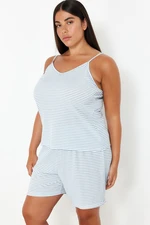 Trendyol Curve Blue Striped Thin Strap Knitted Pajama Set