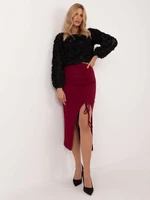 Burgundy pencil midi skirt with drawstring