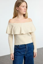 Trendyol Ecru Soft Texture Carmen Collar Knitwear Sweater